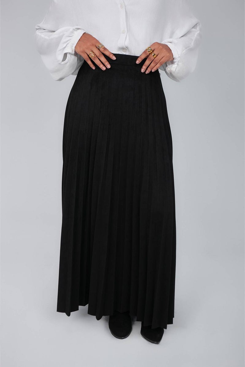 Black Suede Pleated Skirt - Image 1